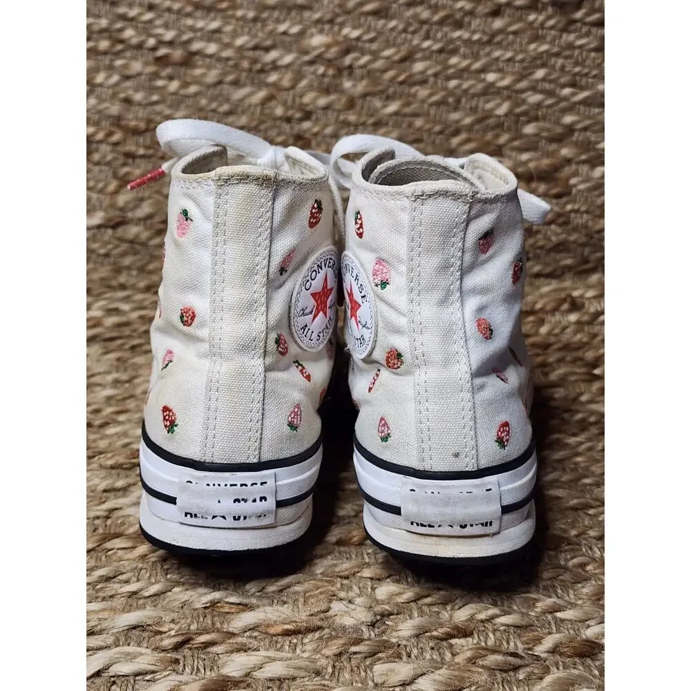 Converse Chuck Taylor Strawberry Hi Top Junior Sneakers White Red Size 3.5